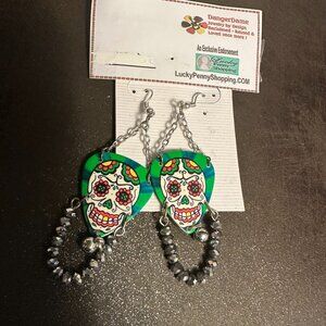 Sugar Skull Earrings Day of the Dead Guitar Pick 9935